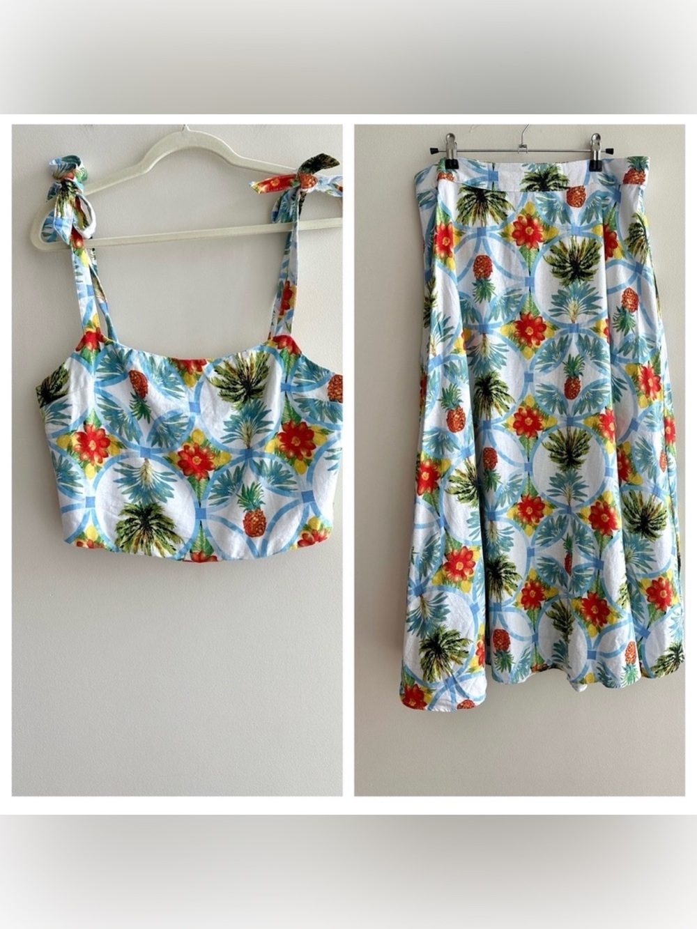 Girls Tropical Pineapple Print Tie-Strap One Top and matching skirt, SET